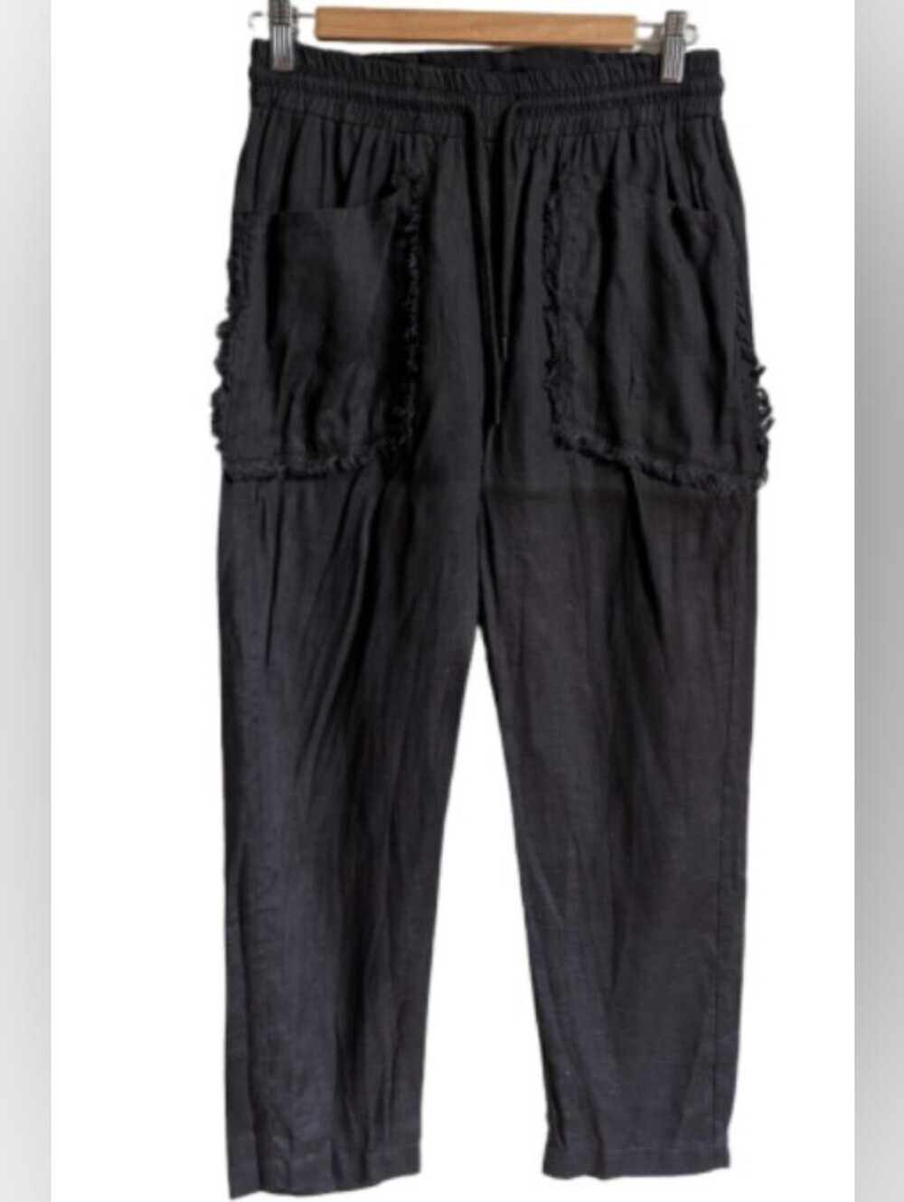 UCHUU MONTREAL Black Relaxed Contemporary Drawstring Linen Pants Size Small
